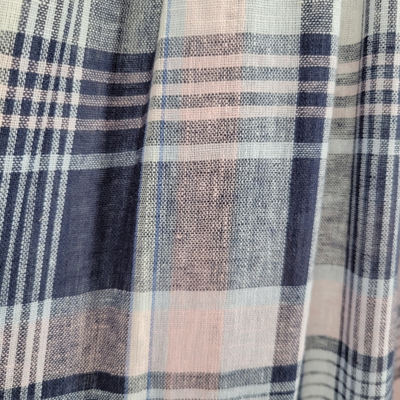 AQUA Linen Plaid Prairie Maxi Dress Navy - Picture 9 of 11